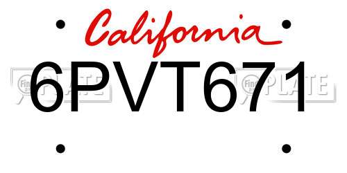 6PVT671 California License Plate