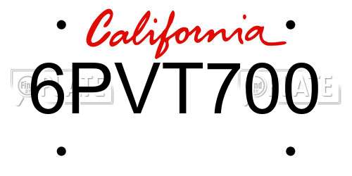 6PVT700 California License Plate
