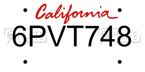 6PVT748 California License Plate
