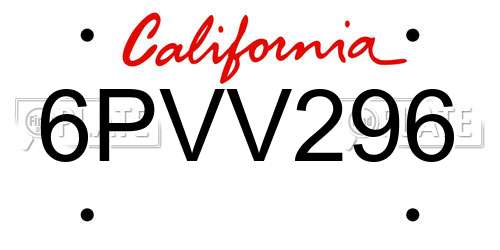 6PVV296 California License Plate