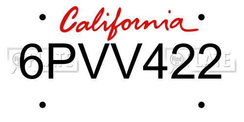 6PVV422 California License Plate
