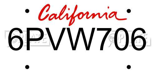 6PVW706 California License Plate