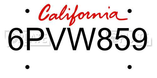 6PVW859 California License Plate