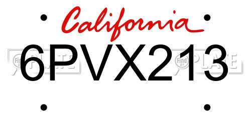 6PVX213 California License Plate