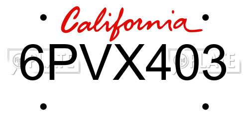 6PVX403 California License Plate