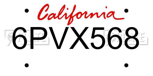 6PVX568 California License Plate