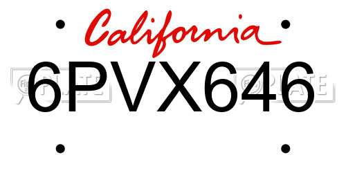 6PVX646 California License Plate