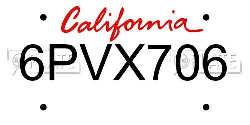 6PVX706 California License Plate