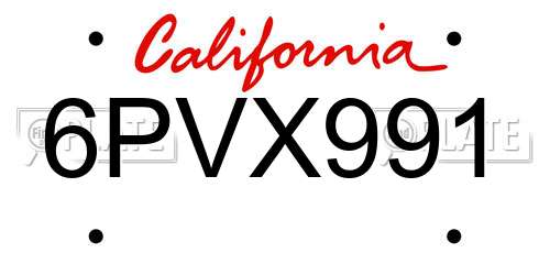 6PVX991 California License Plate