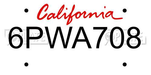 6PWA708 California License Plate