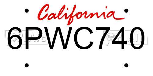 6PWC740 California License Plate