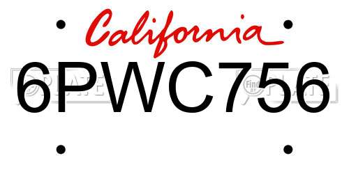 6PWC756 California License Plate