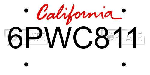 6PWC811 California License Plate