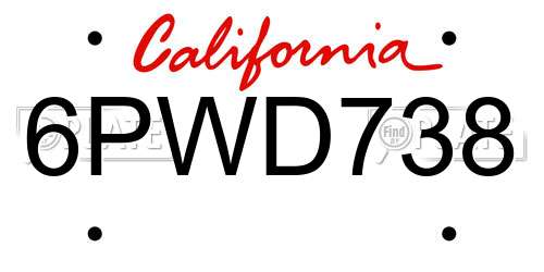 6PWD738 California License Plate