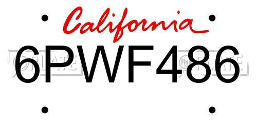 6PWF486 California License Plate