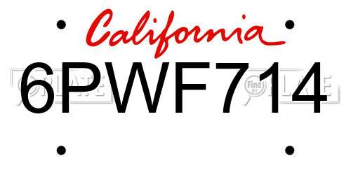 6PWF714 California License Plate