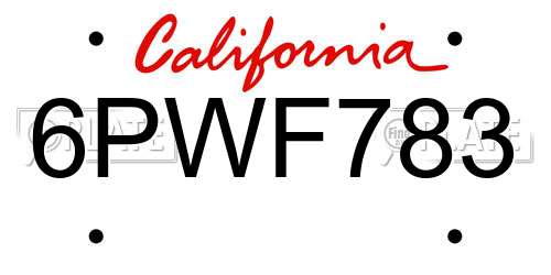 6PWF783 California License Plate