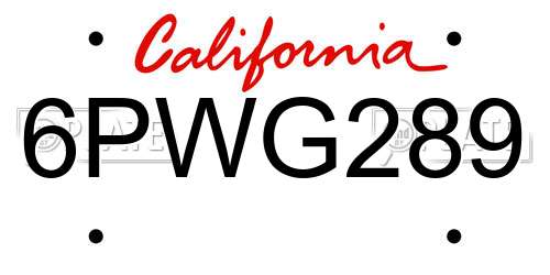 6PWG289 California License Plate