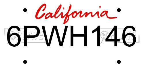 6PWH146 California License Plate