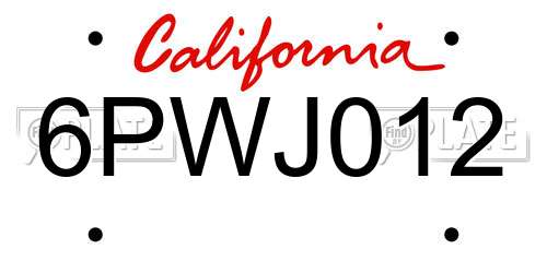 6PWJ012 California License Plate