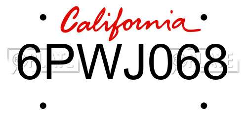 6PWJ068 California License Plate