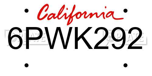 6PWK292 California License Plate