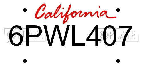 6PWL407 California License Plate