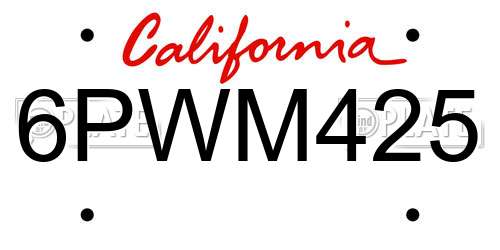 6PWM425 California License Plate