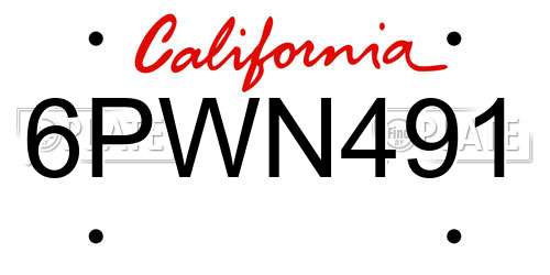 6PWN491 California License Plate