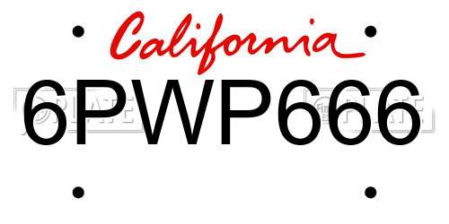 6PWP666 California License Plate