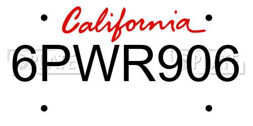 6PWR906 California License Plate