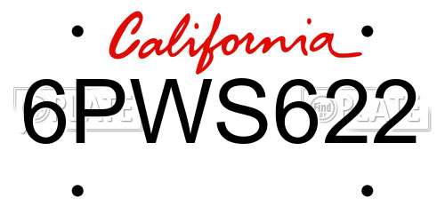 6PWS622 California License Plate