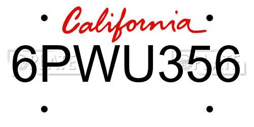 6PWU356 California License Plate