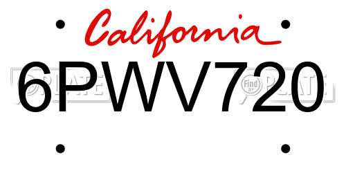 6PWV720 California License Plate