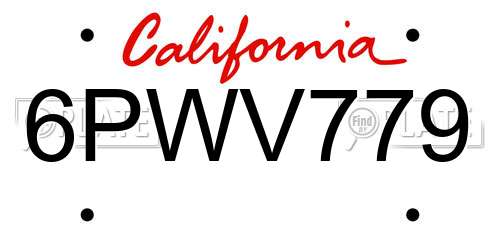 6PWV779 California License Plate