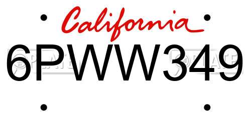 6PWW349 California License Plate