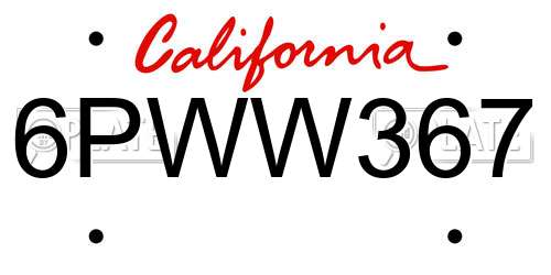 6PWW367 California License Plate
