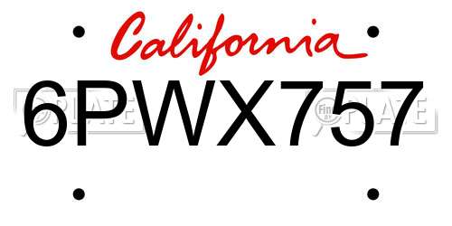 6PWX757 California License Plate
