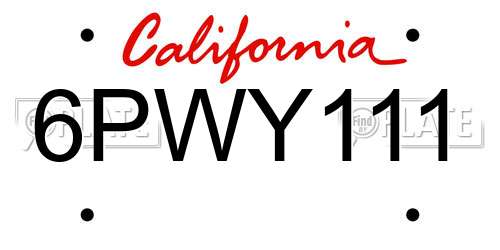 6PWY111 California License Plate