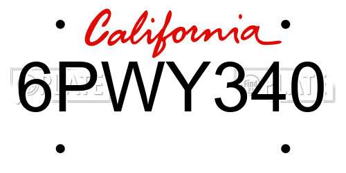 6PWY340 California License Plate