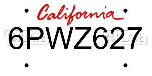 6PWZ627 California License Plate