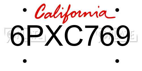 6PXC769 California License Plate
