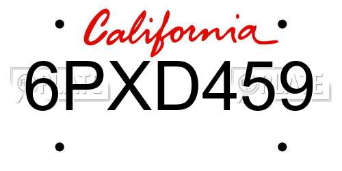 6PXD459 California License Plate