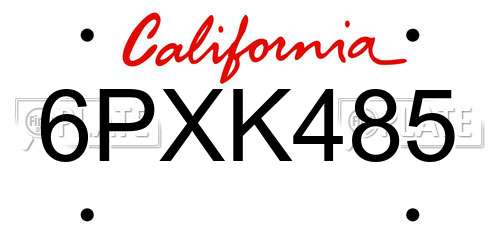 6PXK485 California License Plate