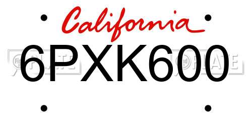 6PXK600 California License Plate