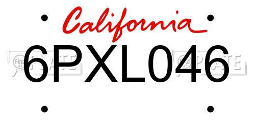 6PXL046 California License Plate