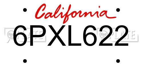 6PXL622 California License Plate
