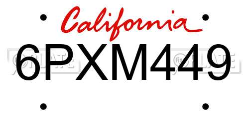 6PXM449 California License Plate