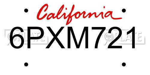 6PXM721 California License Plate