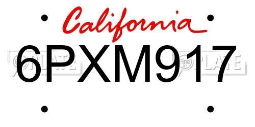 6PXM917 California License Plate